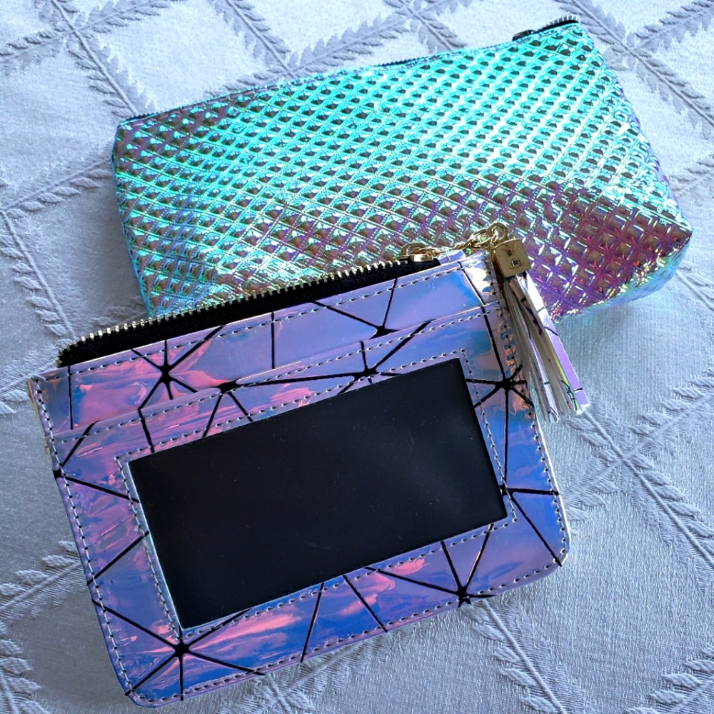 Irridescent pouch and card holder.